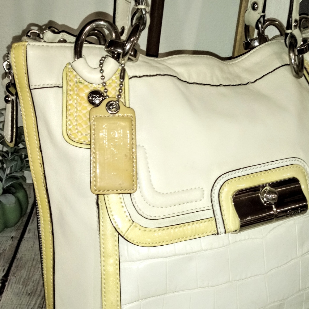 💫 Coach Kristin Spectator Crocodile Chalk White Custard Satchel Shoulder Bag - Picture 4 of 12